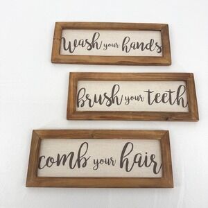 Rustic Wooden Bathroom Sign Set - Brown